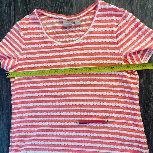 CHICOS pink/white Short sleeve top Size 1
 (Medium) lightweight top - Picture 9 of 10